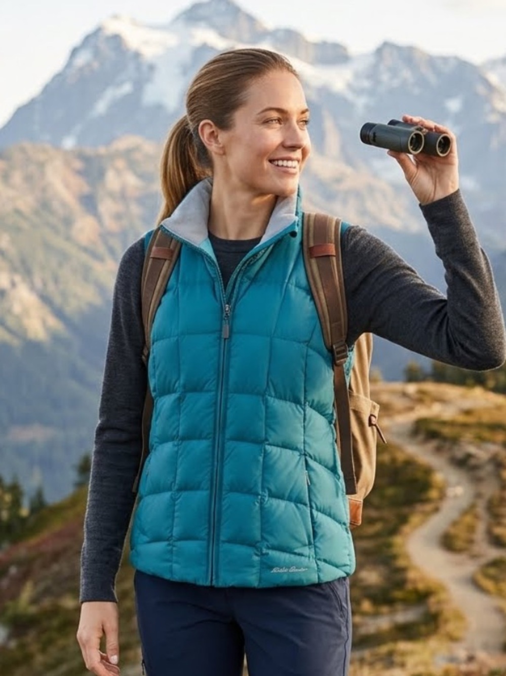 Eddie Bauer Women’s 650-Filled Goose Down Teal Quilted Packable Vest Size Medium